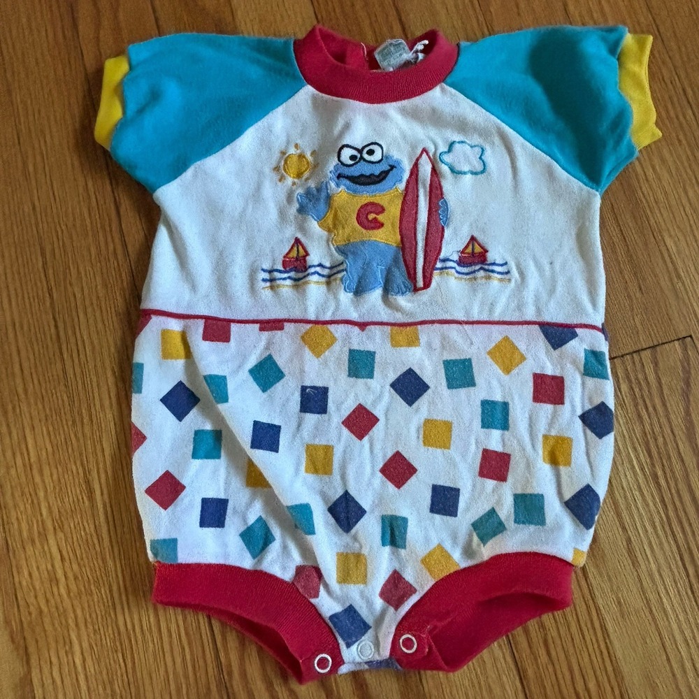 Vintage Sesame Street Babies Romper Size 18 Mos Cookie Monster‎ One Piece AOP